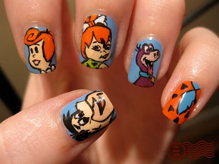 19 Cartoon Nail Art Designs - The Flintstones still are my favorite modern stone age family and these Flintstones nails are especially cute.