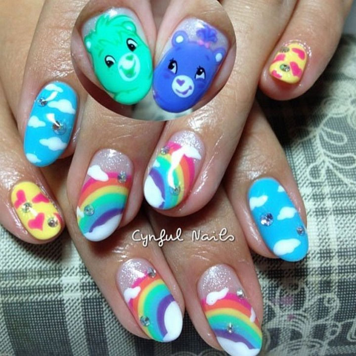 19 Cartoon Nail Art Designs - Nothing makes you feel warm and fuzzy like Care Bears and rainbows!