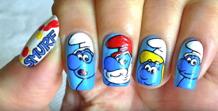 19 Cartoon Nail Art Designs - You'll be feeling smurfy with these nails inspired by The Smurfs!