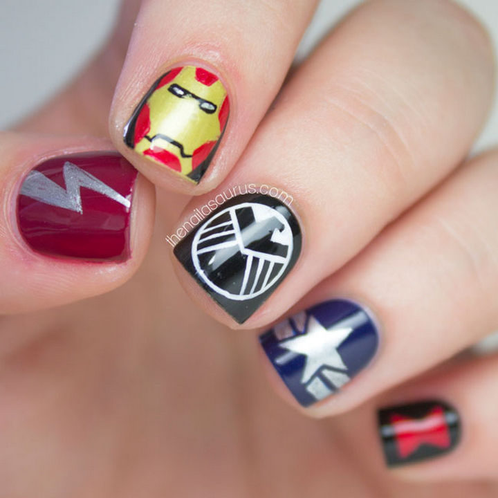 19 Cartoon Nail Art Designs - If you're a fan of the Marvel Universe, Marvel manicures like this one featuring The Avengers are totally epic.