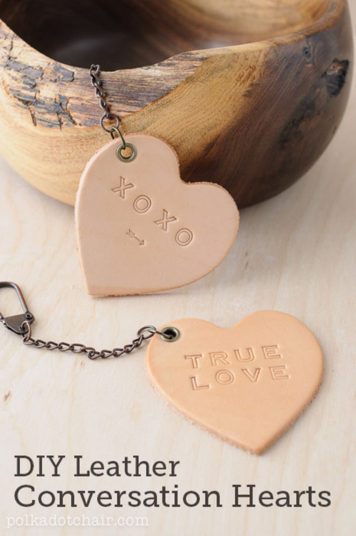 27 DIY Valentine's Day Crafts - Create DIY leather conversation hearts.