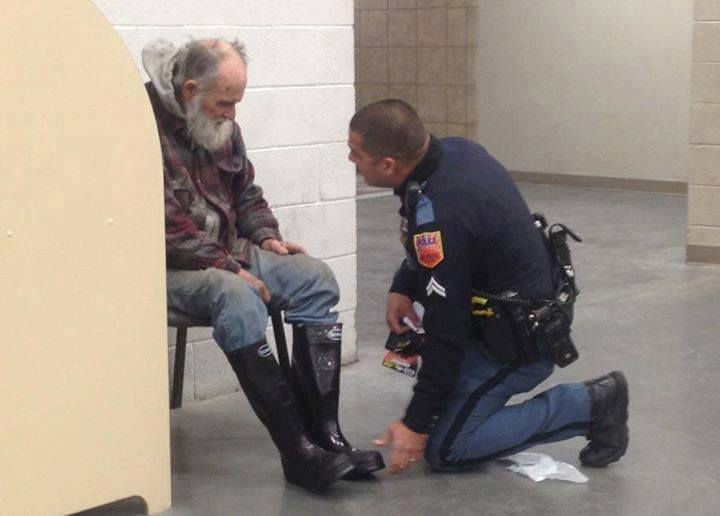 Officer Buys Clothing for Homeless Man Warming Up in a Lowe's Store.
