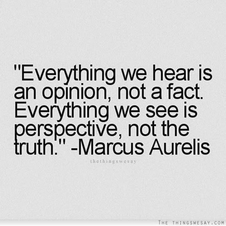 41 Positive Quotes - "Everything we hear is an opinion, not a fact. Everything we see is perspective, not the truth."