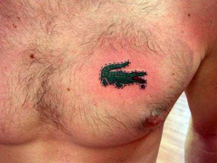25 Funny Tattoo Fails - He must really, really love 'Lacoste' clothing.