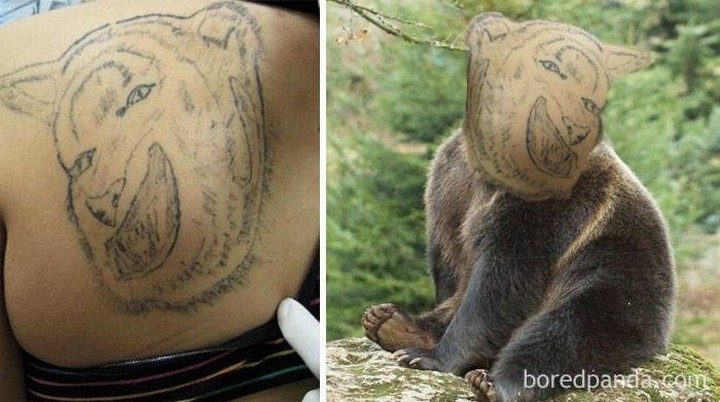 25 Funny Tattoo Fails - That bear is frightening.