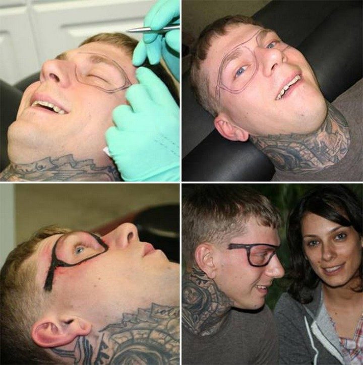 25 Funny Tattoo Fails - Permanent glasses. Who doesn't want that?