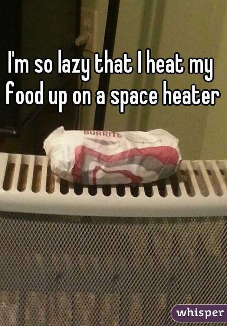 17 People Who Have Life All Figured Out - "I'm so lazy that I heat my food up on a space heater."