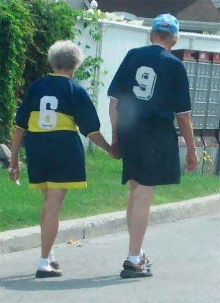 17 Couples T-Shirts - This couple is adorable too; however, I hope their couples T-shirts mean they've been together since 1969!