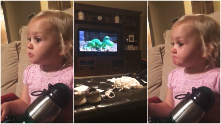 2-Year-Old Girl Gets Emotional While Watching 'The Good Dinosaur'.