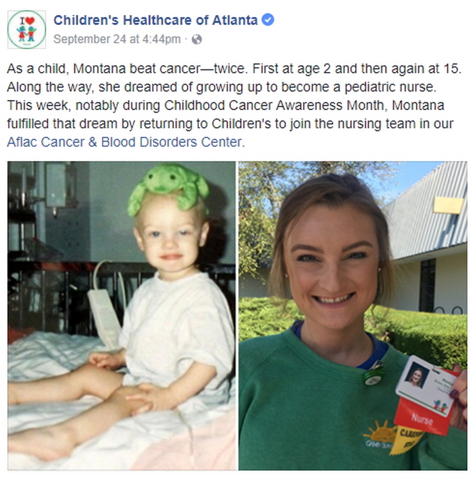 She battled cancer again at 15 years old and beat it a second time. At 24, she is now realizing her dreams of being a nurse.