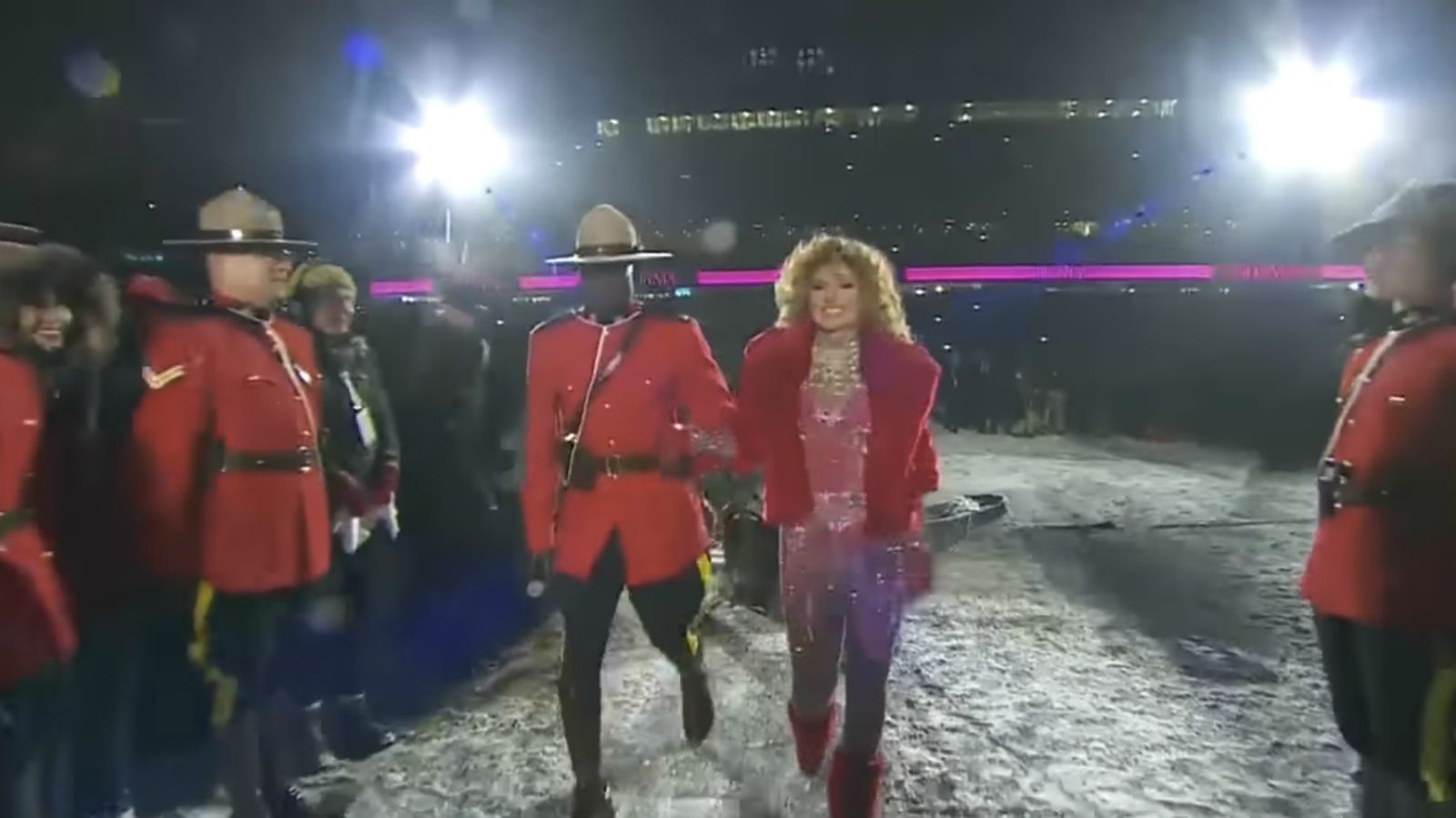 Shania Twain Arrives at the Grey Cup in a Dog Sled and Brings the House Down!