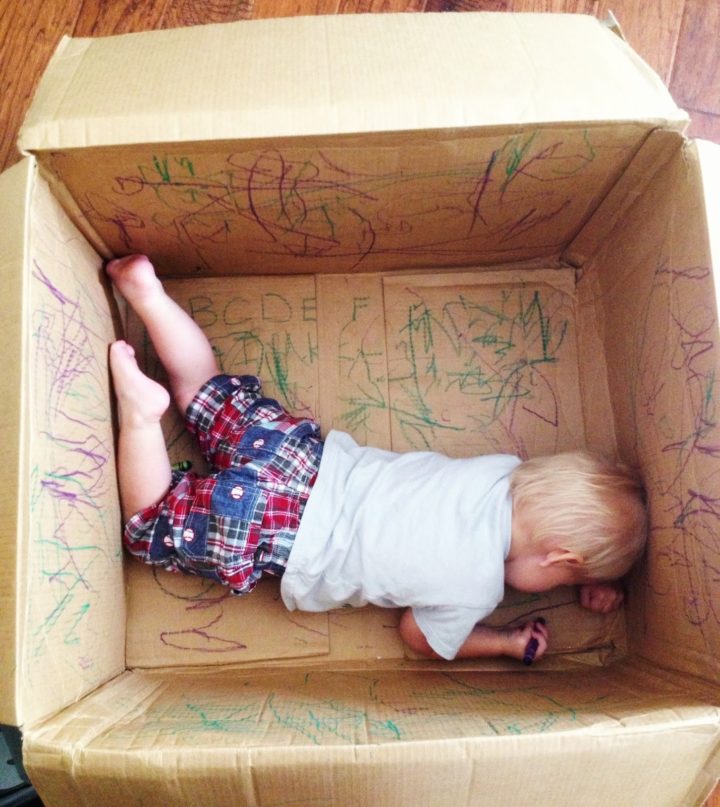 21 Best Mom Hacks - Give your kids an empty box and crayons and let their creativity take over.