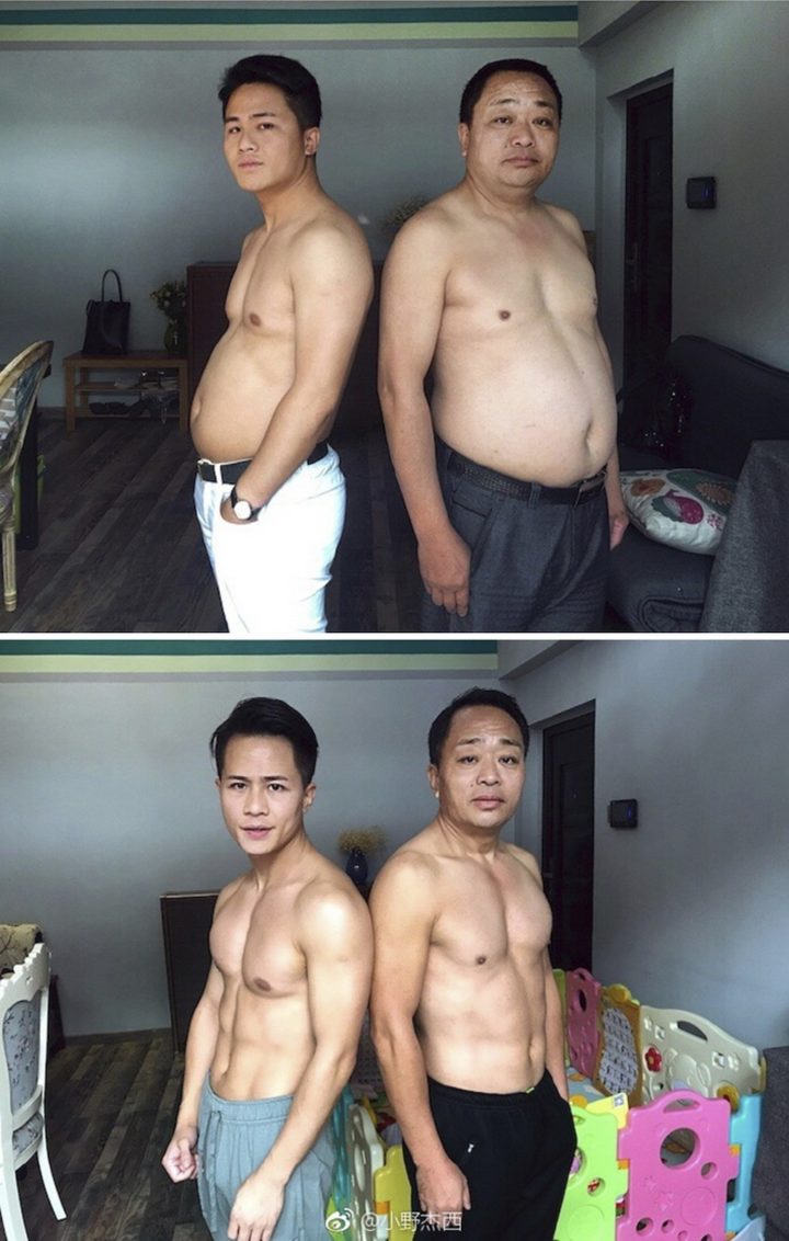 32-year-old Chinese photographer named Jesse wanted to get healthier and invited his dad to workout together.