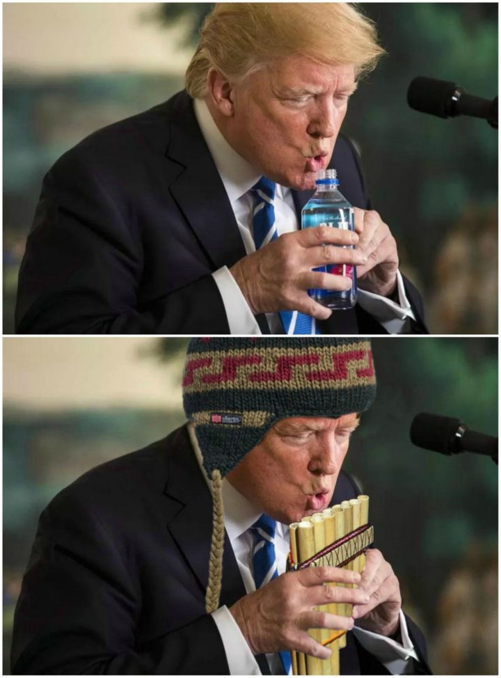 11 Epic Photoshop Battles - Trump drinking water.