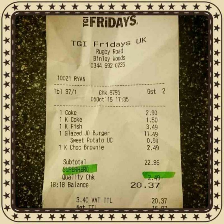 When his mother asked why they were so kind to her son, the server replied 'because he's a superhero!" His mother was speechless when she received the bill and her son was given a 'superhero' discount so his dessert was free.