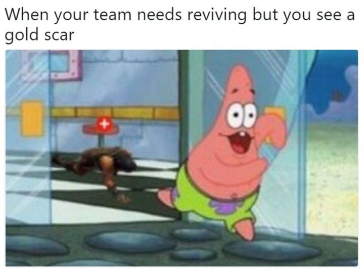 25 Fortnite Memes - "When your team needs reviving but you see a gold scar."