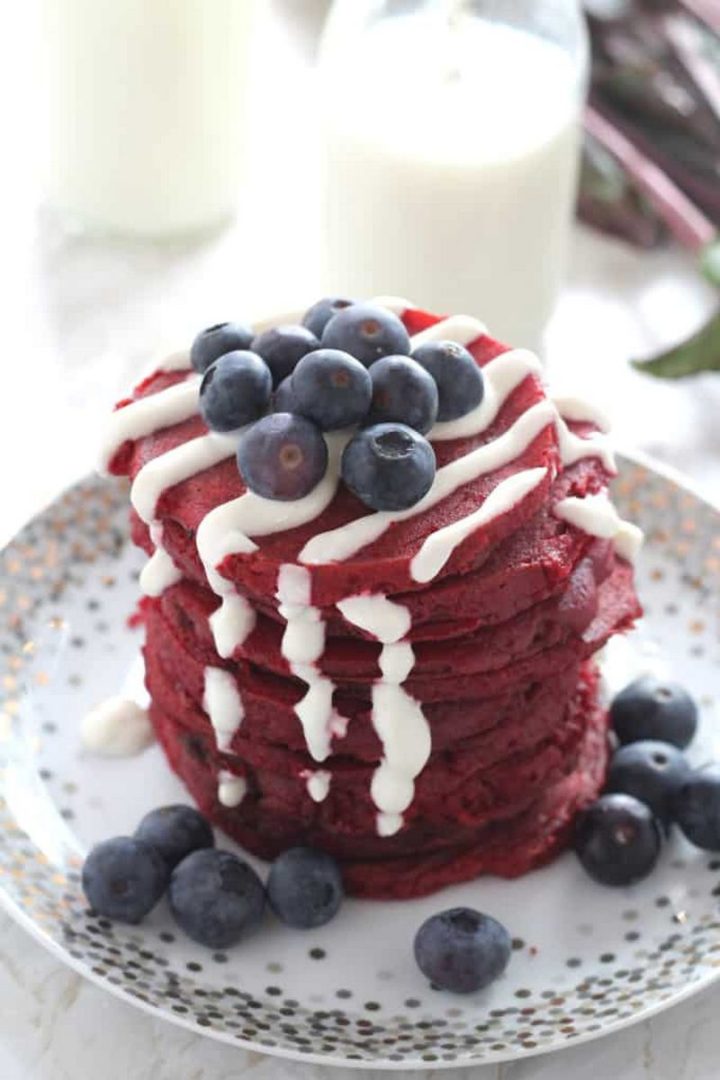 15 Luscious Pancake Recipes - Healthy Red Velvet Beetroot Pancakes.