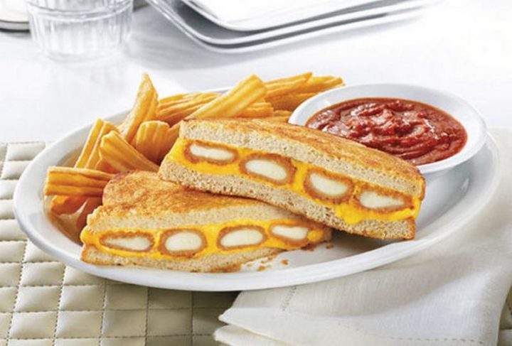 19 Ridiculous But Real Fast Food Items - Denny's Fried Cheese Melt Sandwich.