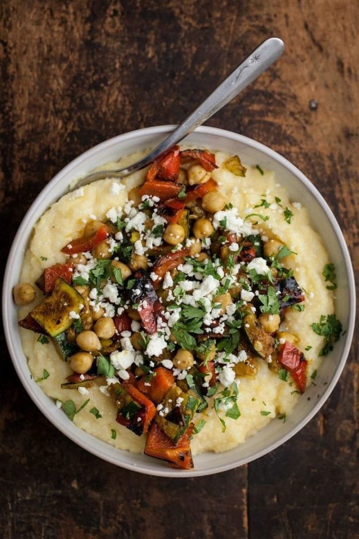25 Healthy and Delicious Vegetarian Recipes - Curry Grilled Vegetables with Chickpeas and Creamy Polenta.