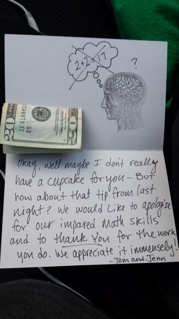 Couple give $20 tip to pizza delivery driver.