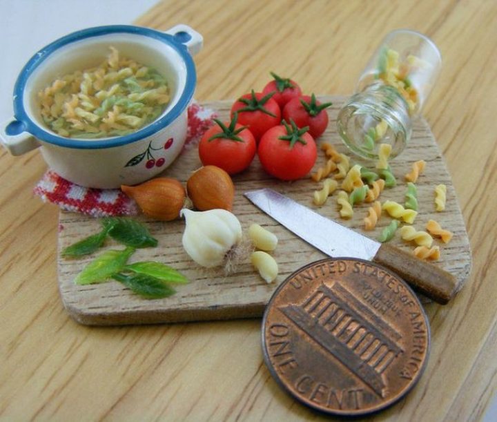 Shay Aaron Miniatures - Tiny Food (preparing pasta dish) That is Collectible and Wearable!