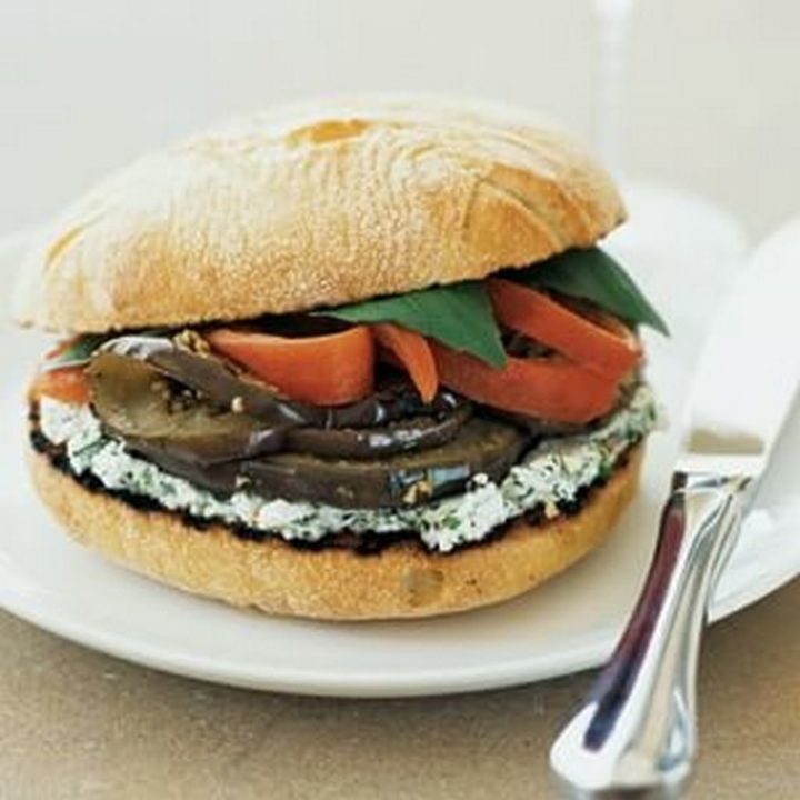 13 Delicious College Student Recipes - Eggplant, Red Pepper, and Goat Cheese Sandwiches.
