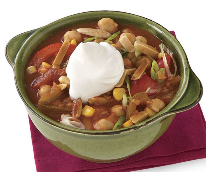 23 Best Chili Recipes - Vegetable-Chickpea Chili with Fried Almonds.