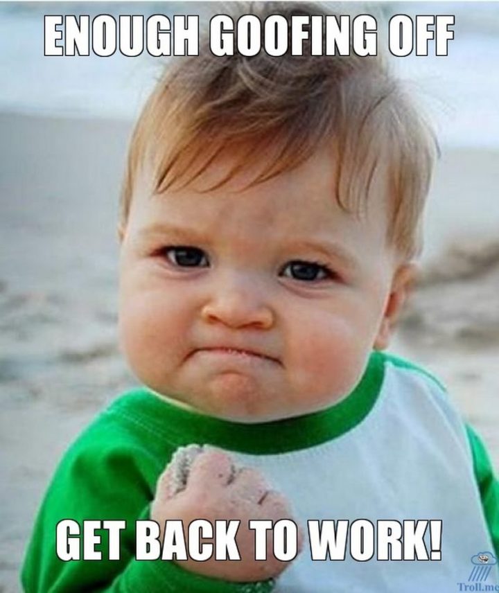 21 Back to Work Memes - "Enough goofing off. Get back to work!"