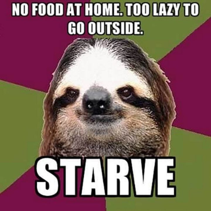"No food at home. Too lazy to go outside. Starve."