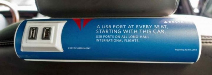 27 Awesome Billboards - To promote USB ports on all of their long-haul international flights, Delta also installed charging stations in New York City cabs.
