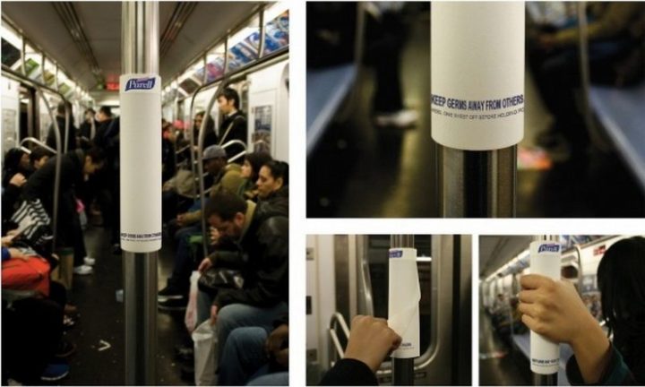 27 Awesome Billboards - Purell helps keep germs at bay with free disposable sanitizing hand wipes for passengers using public transportation.
