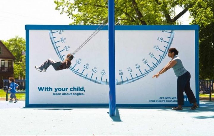 27 Awesome Billboards - With the goal of getting kids interested in math, this clever advertisement by COA Youth & Family Centers introduces angles to children and adults visiting the park.