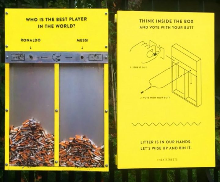 27 Awesome Billboards - Yellow ballot boxes in Great Britain let residents vote with their butts...Cigarette butts that is.