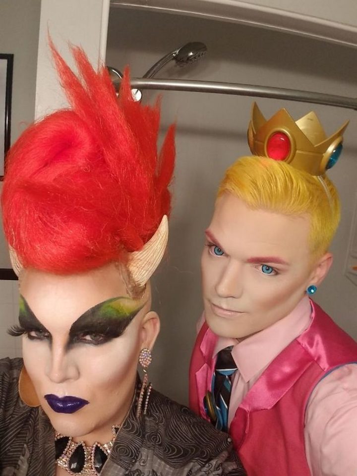 49 Halloween Costume Ideas - "My husband and I decided to mix up the usual Mario costumes! Introducing drag queen Bowser and Prince Peach!"