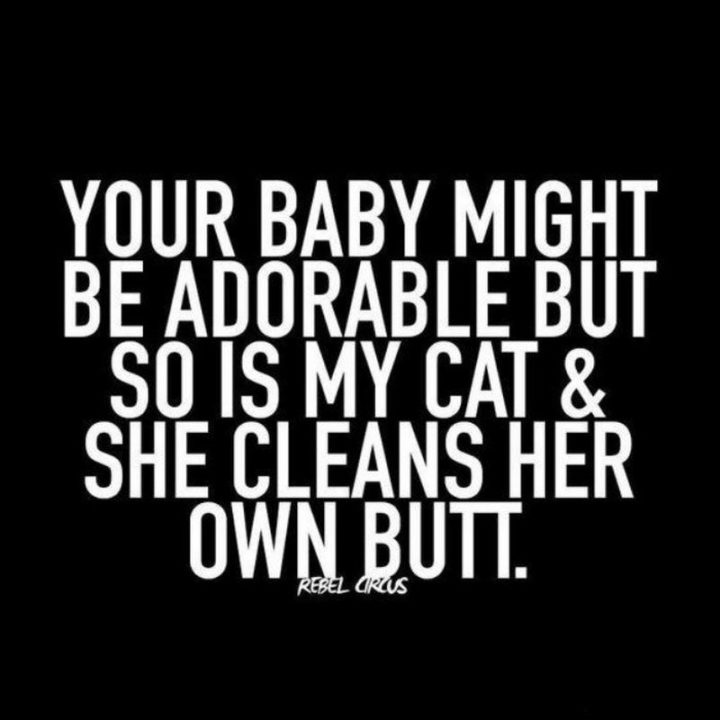 "Your baby might be adorable but so is my cat and she cleans her own butt."