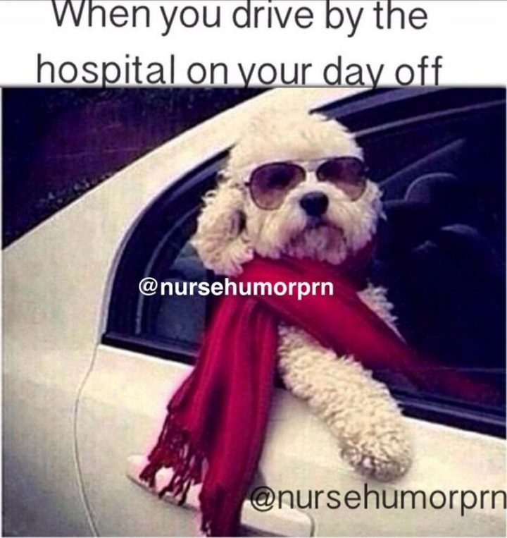 101 Funny Nursing Memes - "When you drive by the hospital on your day off."