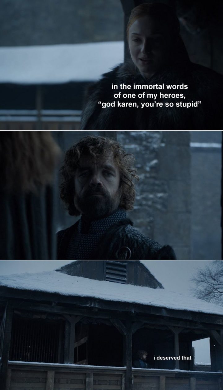"In the immortal words of one of my heroes, 'God Karen, you're so stupid.' I deserved that.