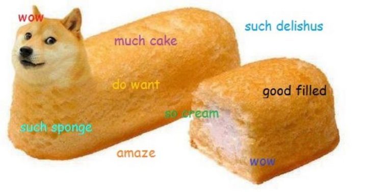 101 Funny Memes - "Wow. Much cake. Such delishus. Do want. Good filled. Such sponge. So cream. Amaze. Wow."