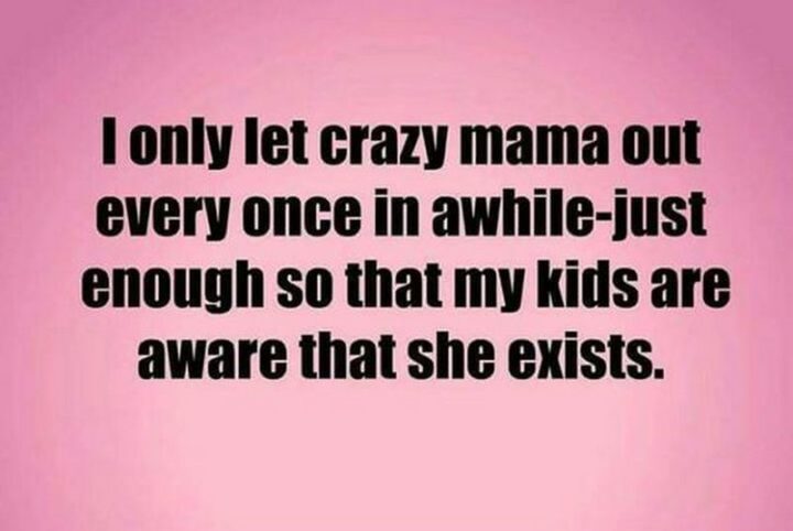 "I only let crazy mama out every once in awhile- just enough so that my kids are aware that she exists."