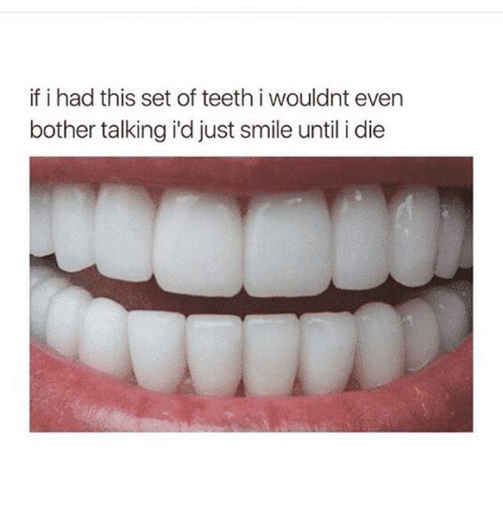 "If I had this set of teeth I wouldn't even bother talking. I'd just smile until I die."