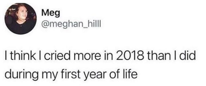 "I think I cried more in 2018 than I did during my first year of life."