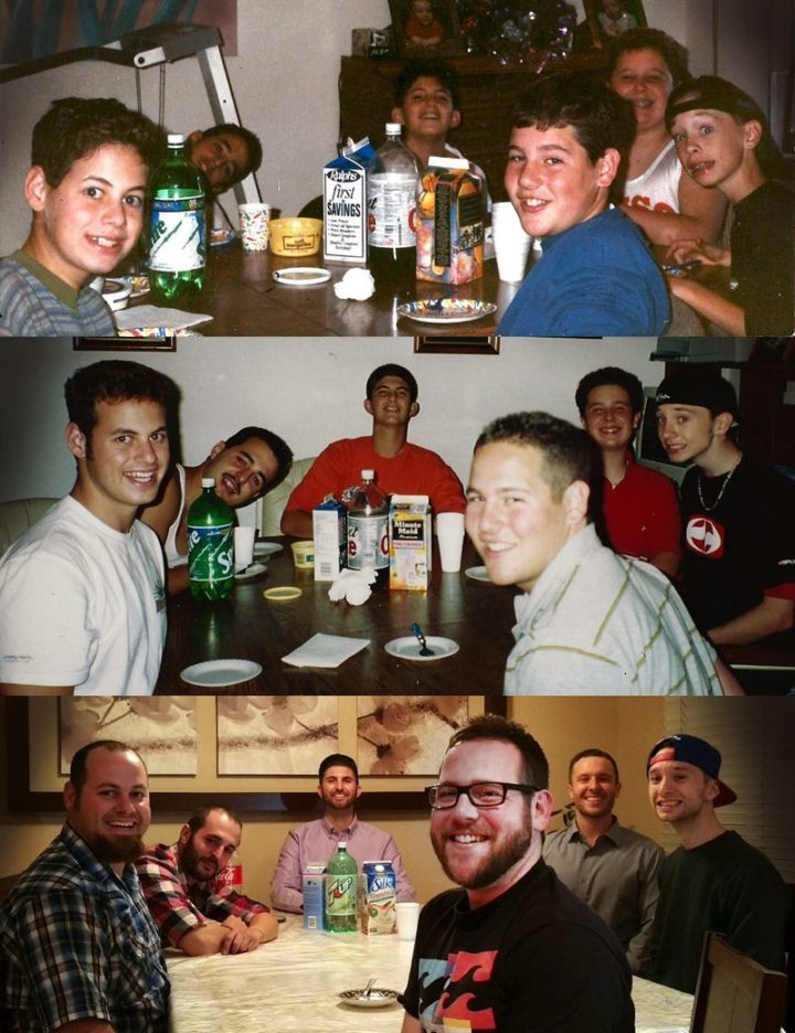 35 Then and now pictures - "Best Buddies at 10, 17 and 29 years old."