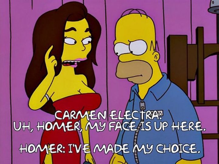 27 Homer Simpson Quotes - "Carmen Electra: Uh, Homer, my face is up here. Homer: I've made my choice."