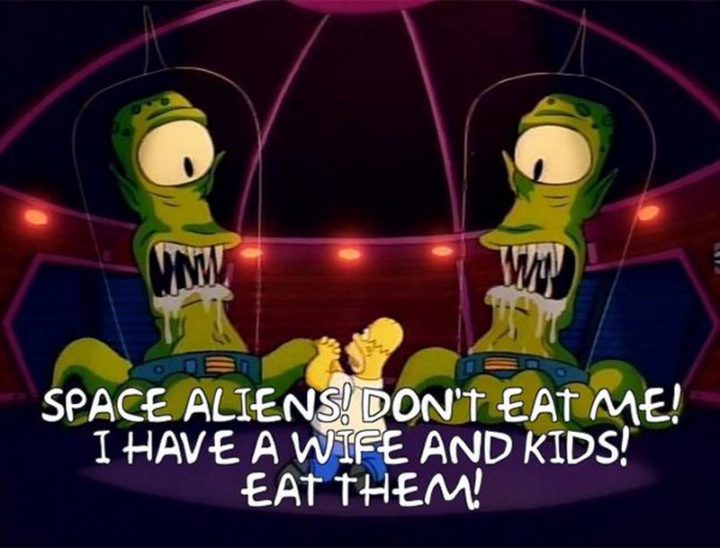 27 Homer Simpson Quotes - "Space Aliens! Don't eat me! I have a wife and kids! Eat them!"