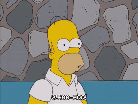 Homer Simpson cheering and yelling 'whoo-hoo".