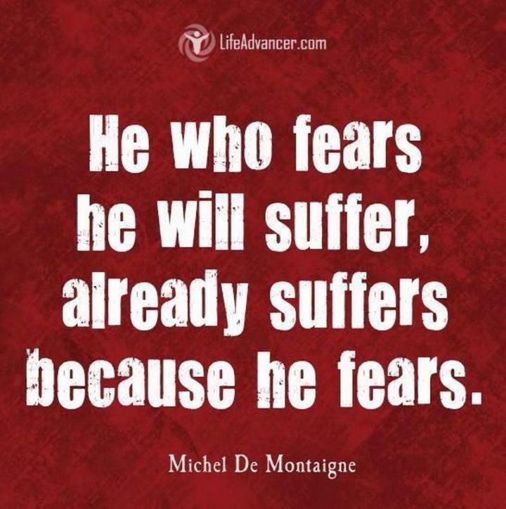 41 Incredibly Powerful Quotes - "He who fears he will suffer, already suffers because he fears." - Michel De Montaigne