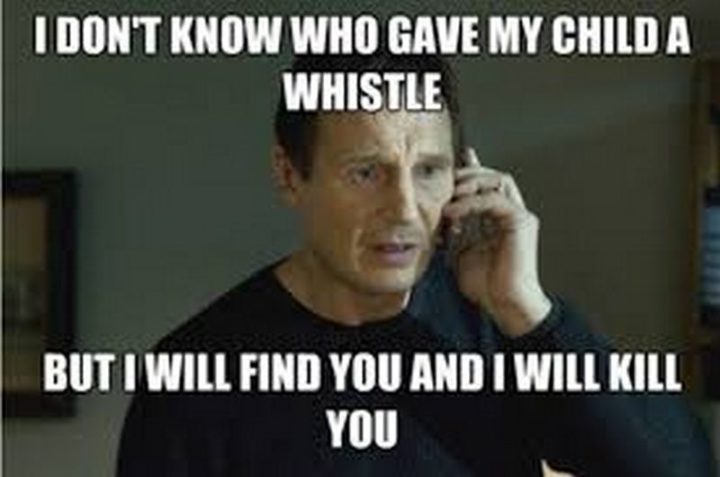 61 Funny Parenting Memes - "I don't know who gave my child a whistle but I will find you and I will kill you."
