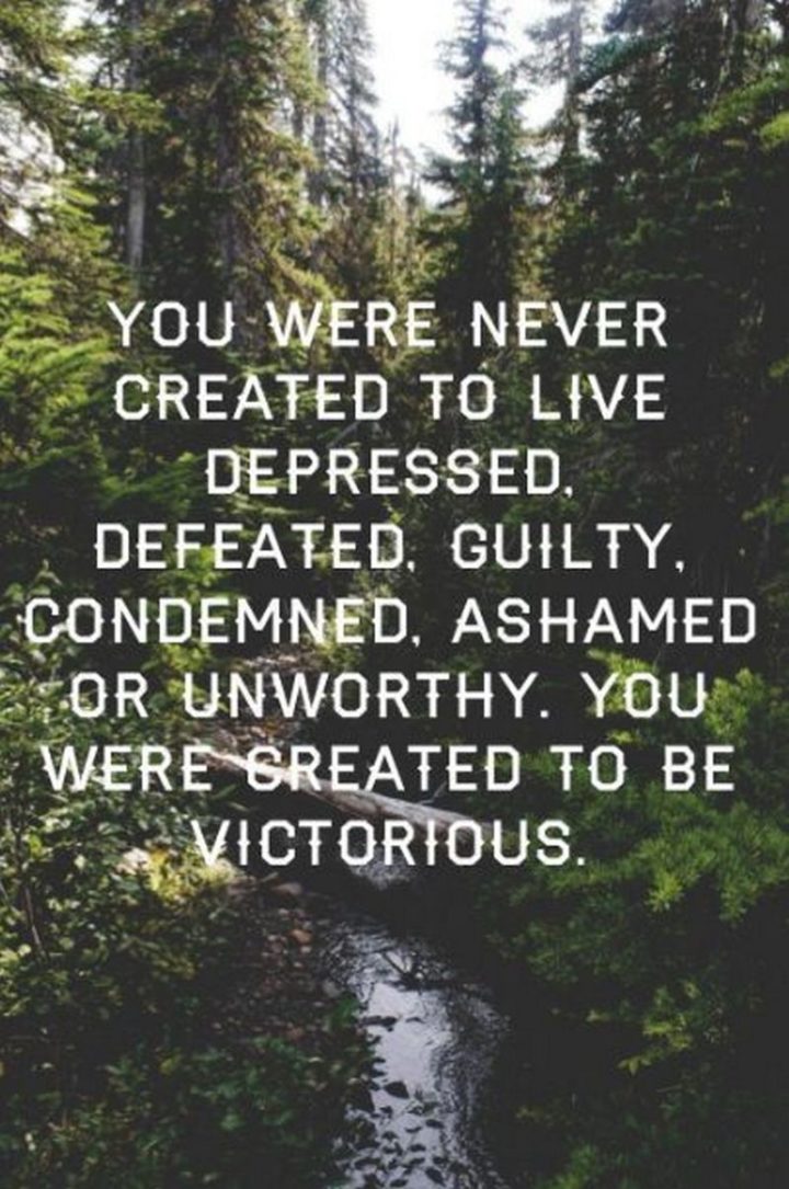 61 Meaningful Quotes - "You were never created to live depressed, defeated, guilty, condemned, ashamed or unworthy. We were created to be victorious." - Joel Osteen