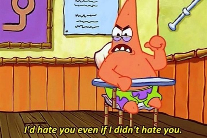 Funny SpongeBob Memes - "I'd hate you even if I didn't hate you."