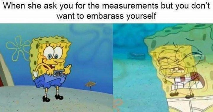 Funny SpongeBob Memes - "When she asks you for the measurements but you don't want to embarrass yourself."